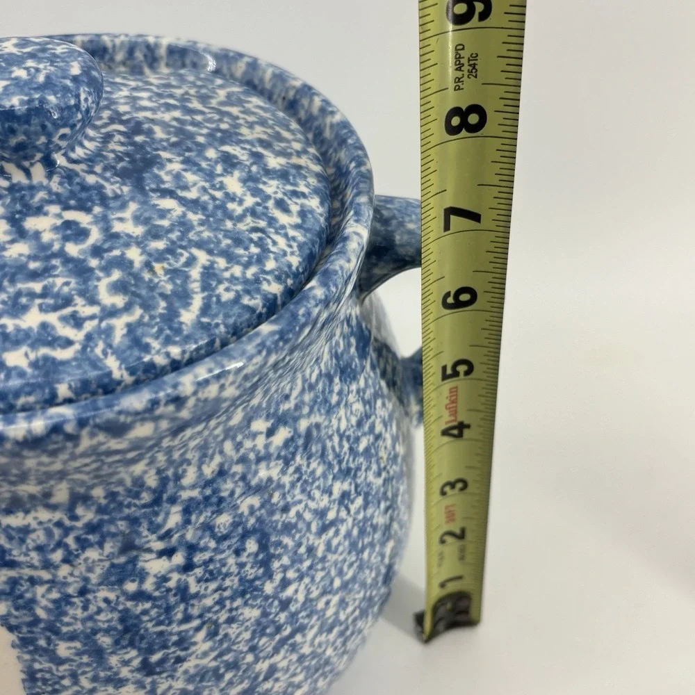 N.S. Gustin Ceramic Goose Jar Ladle Blue Spongeware Stipple Duck Cottagecore